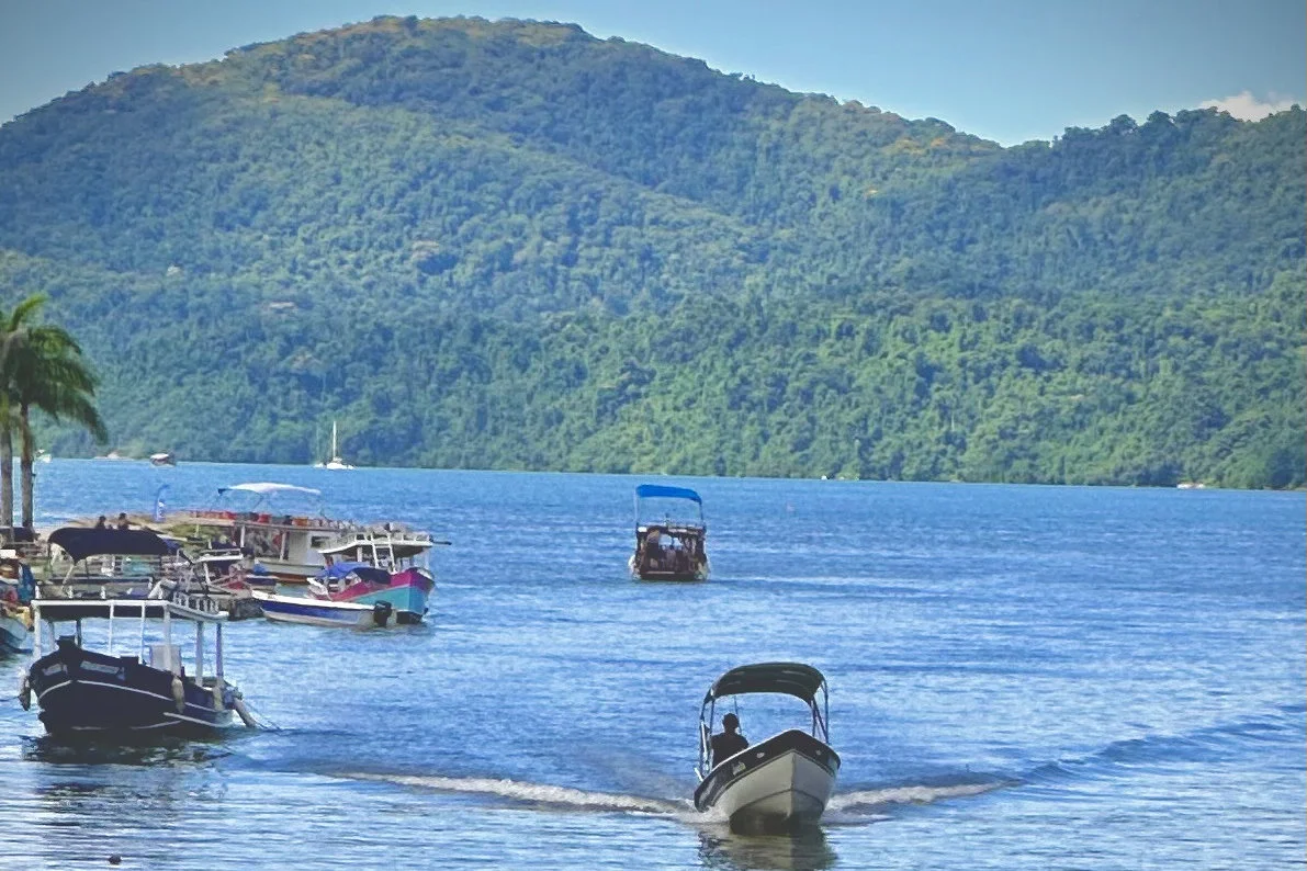 Boats from Paraty-Mirim weave between the mountains into the fjord.
